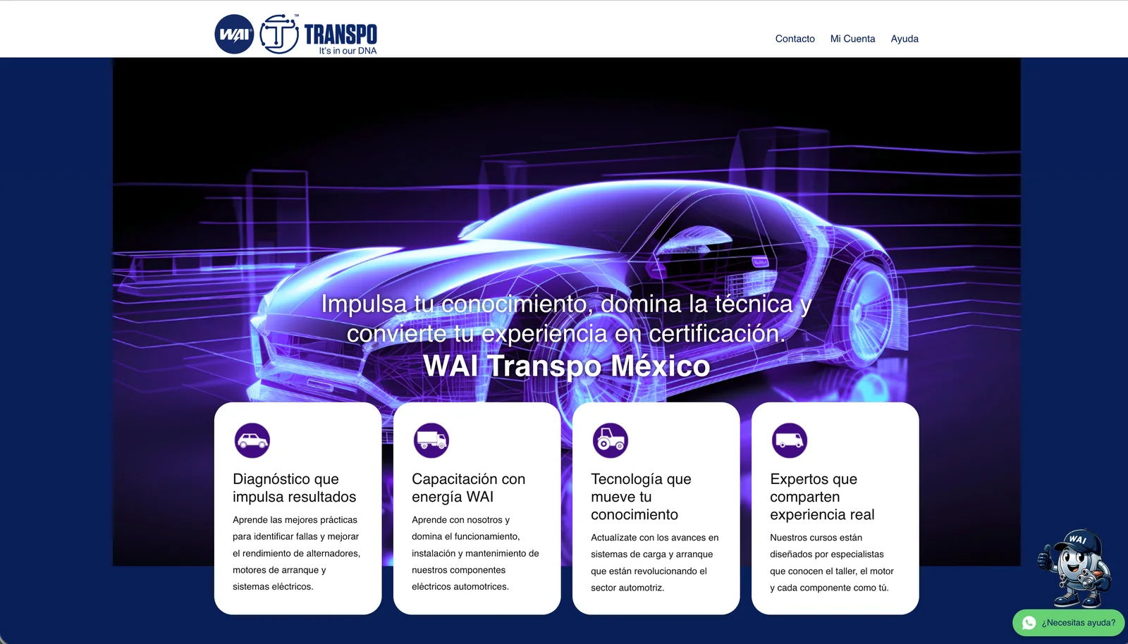 Página principal de WAI University para capacitación técnica de Transpo México